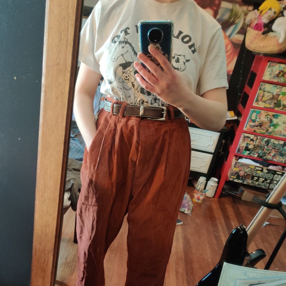 Plus Size 14 Boho Boyfriend High rise waist Corduroy pants Brown / Maroon